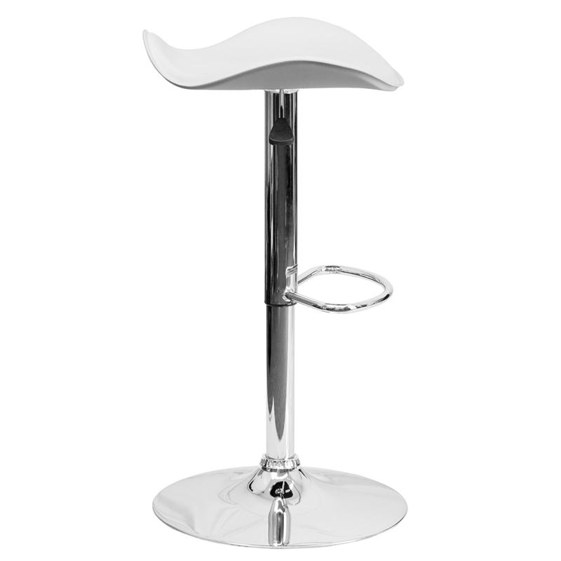 White Vinyl Adjustable Height Barstool with Wavy Seat and Chrome Base