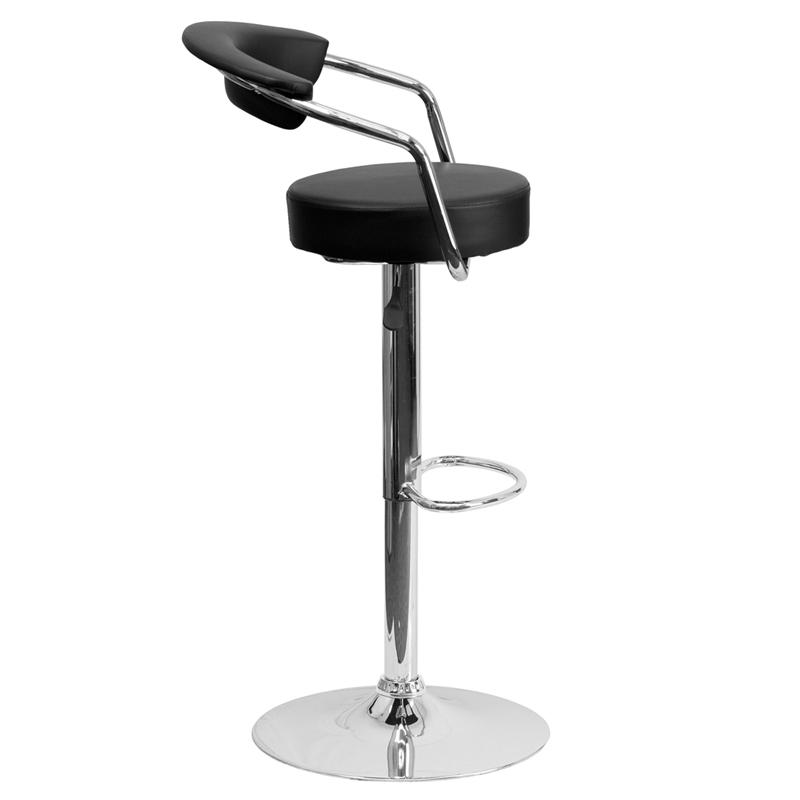 Black Vinyl Barstool with Arms and Chrome Base