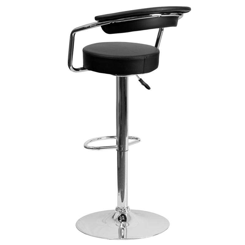 Black Vinyl Barstool with Arms and Chrome Base