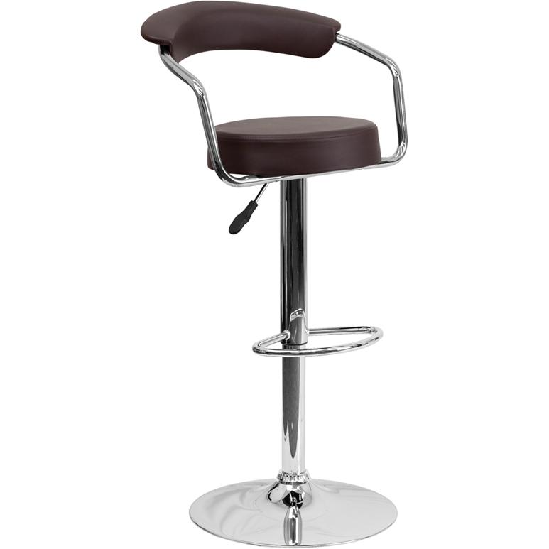 Brown Vinyl Barstool with Arms and Chrome Base
