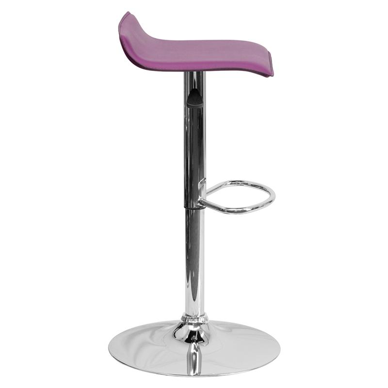 Purple Vinyl Adjustable Height Barstool with Solid Wave Seat and Chrome Base