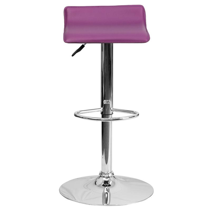Purple Vinyl Adjustable Height Barstool with Solid Wave Seat and Chrome Base