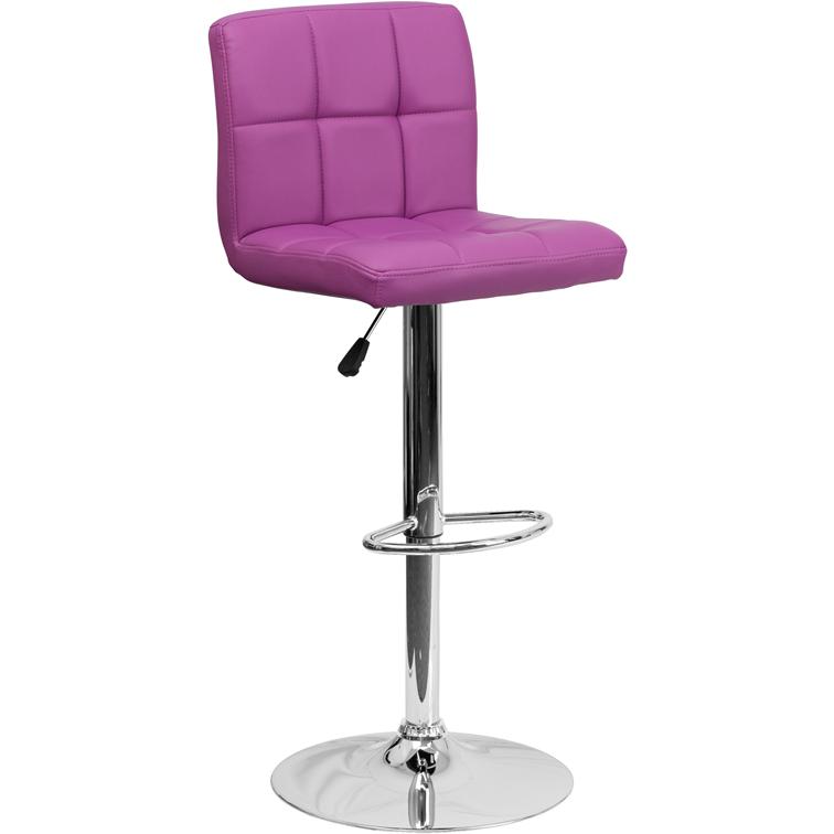 Contemporary Purple Quilted Vinyl Barstool - Adjustable Height - Chrome Base