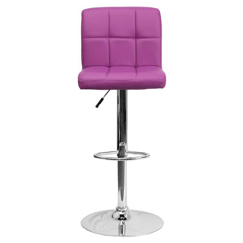 Contemporary Purple Quilted Vinyl Barstool - Adjustable Height - Chrome Base