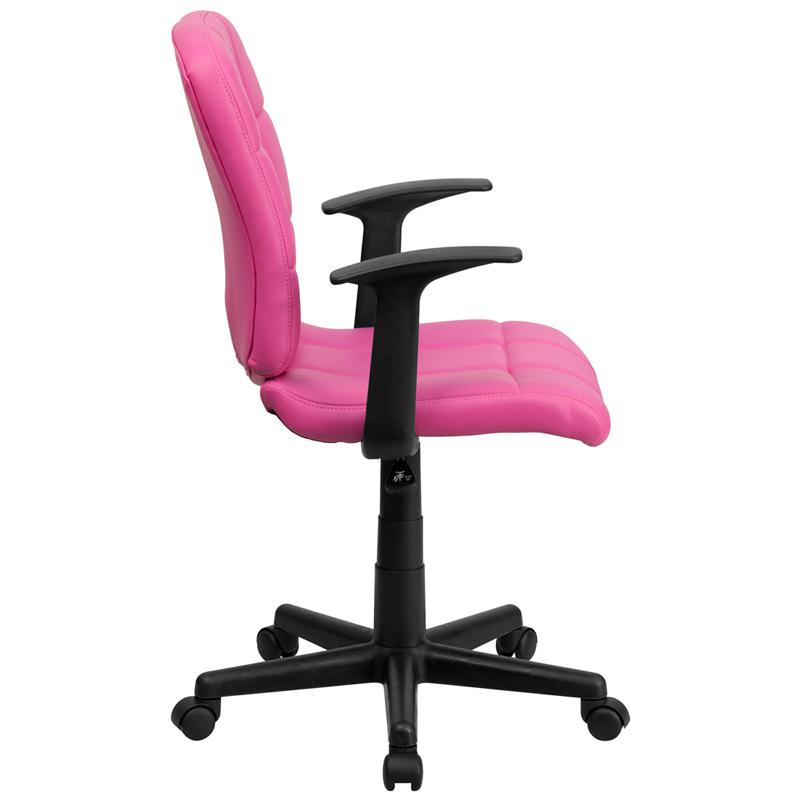 Pink Quilted Vinyl Swivel Office Chair with Arms