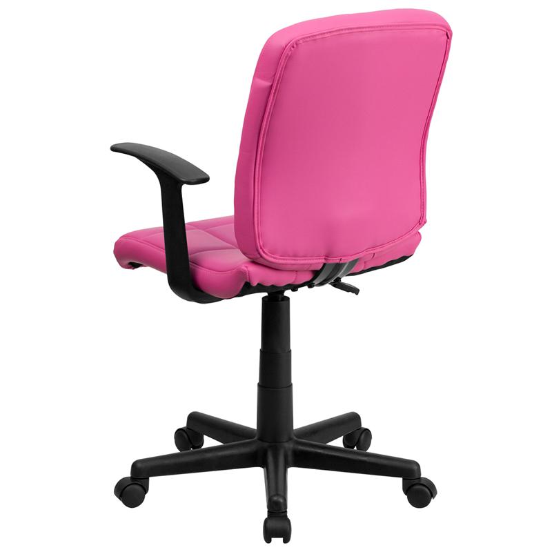 Pink Quilted Vinyl Swivel Office Chair with Arms