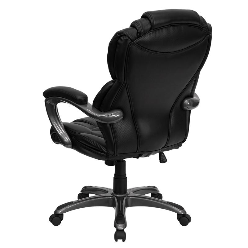 Black LeatherSoft Executive Swivel Office Chair with Arms