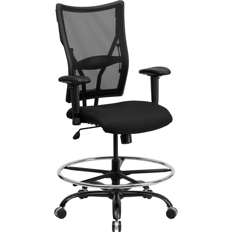 Hercules Series Big & Tall 400 lb. Rated Black Mesh Drafting Chair with Adjustable Arms
