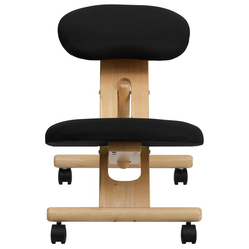 Wooden Kneeling Office Chair - Black Fabric