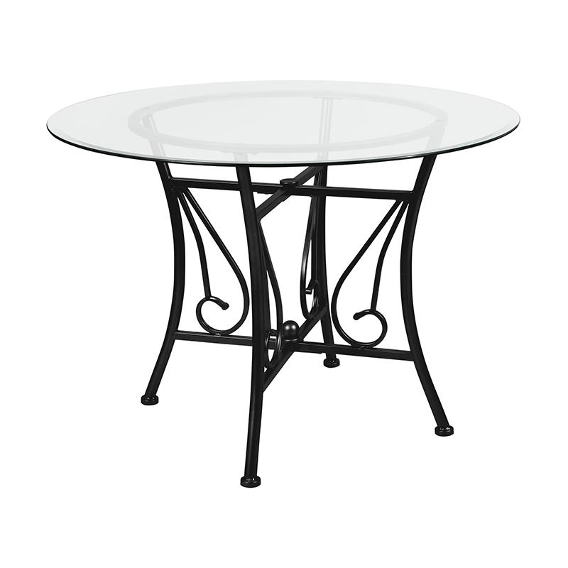 Image of Princeton 42'' Round Glass Dining Table With Black Metal Frame
