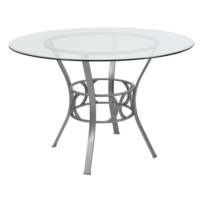 Image of Carlisle 45'' Round Glass Dining Table With Silver Metal Frame