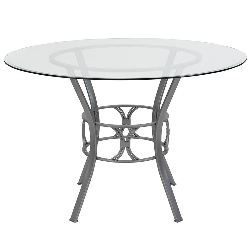 Carlisle 45'' Round Glass Dining Table With Silver Metal Frame