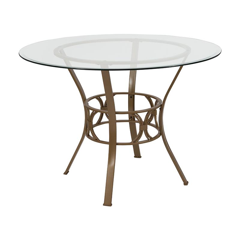 Image of Carlisle 42'' Round Glass Dining Table With Matte Gold Metal Frame