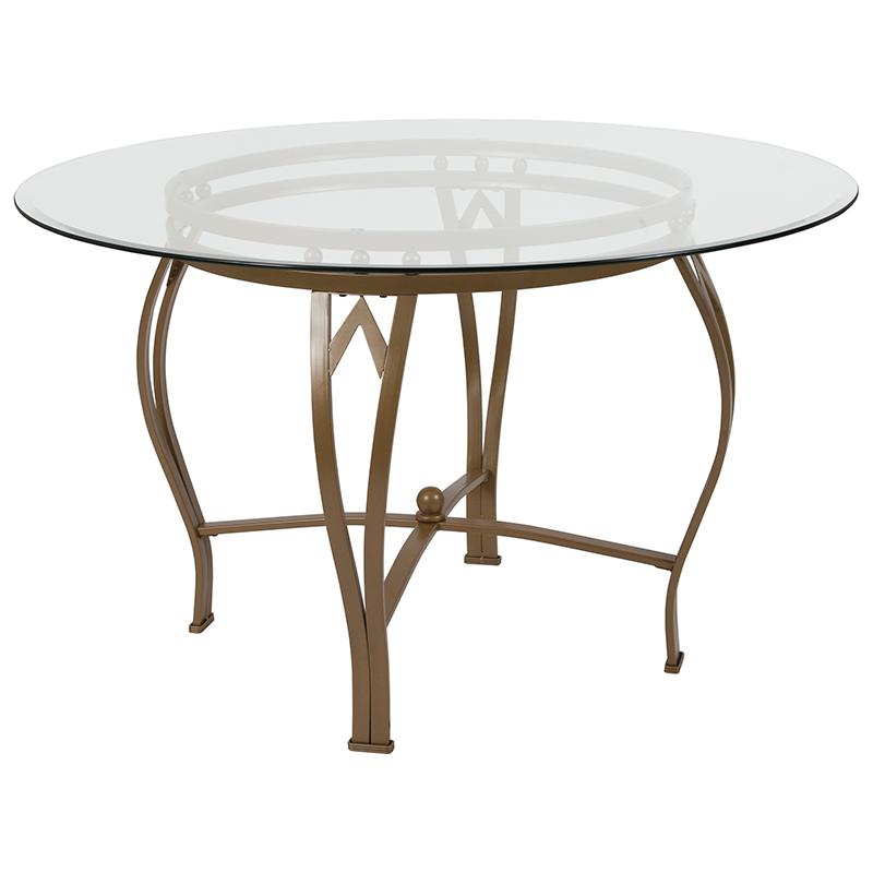 Image of Syracuse 48'' Round Glass Dining Table With Matte Gold Metal Frame